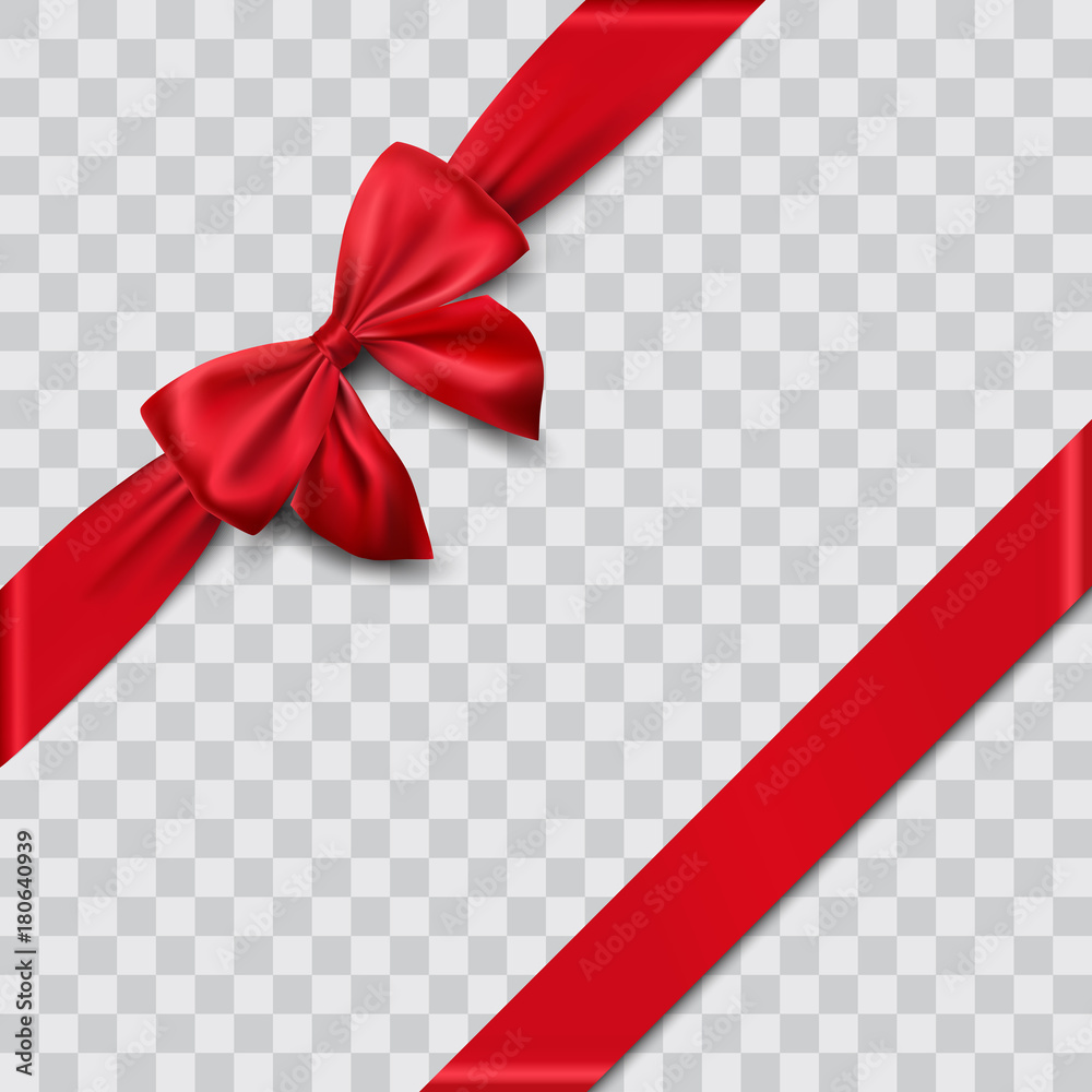red satin ribbon and bow vector illustration - obrazy, fototapety, plakaty 