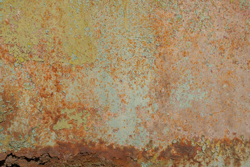 Wall Mural - surface of rusty iron with remnants of old paint, chipped paint, texture background