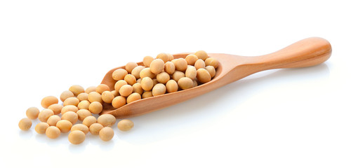 Wall Mural - soy bean in wood scoop on white background