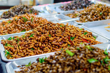 Fried insects on the streets ain Asia, Thailand