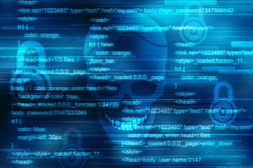 Security Concept. Skull of binary code. Piracy on the Internet, cyber hacker attack background