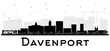 Davenport City skyline black and white silhouette.