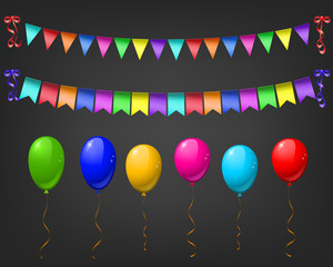 Wall Mural - Set of balloons and bunting, carnival garlands of flags and balloons