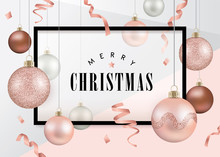Christmas Design Template With Christmas Balls In Rose Gold Theme