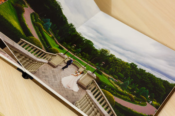 Pages of wedding photobook or wedding album on white background