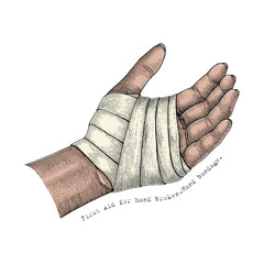 First Aid for hand broken.Hand bandage.Hand illustration vintage style