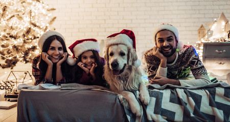 Wall Mural - Family with dog on New Year's Eve