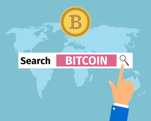 Poster - Businessman hand search bitcoin in internet