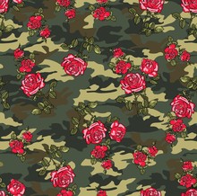 Camouflage Rose Seamless Vector Pattern