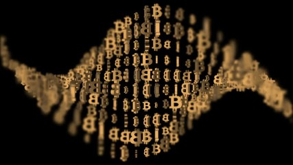 Poster - golden section consisting of bitcoins. 3d animation seamless loop.