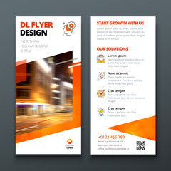 Wall Mural - DL flyer design layout. Orange DL Corporate business template for flyer. Layout with modern elements and abstract background. Creative concept vector flyer.