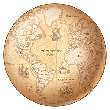 Wall Mural - Vector Globe Vintage World Map