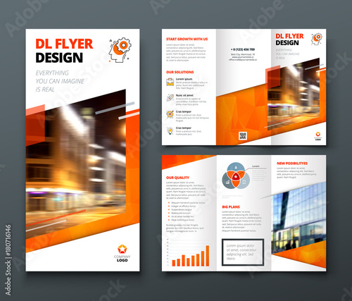 Tri Fold Brochure Design Orange Dl Corporate Business Template For Try Fold Brochure Or Flyer Layout With Modern Elements And Abstract Background Creative Concept Folded Flyer Or Brochure Buy This Stock