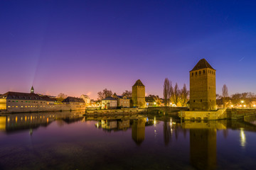 Ponts Couverts and barrage Vauban, night scene of Strasbourg