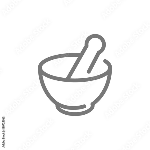 Cuadros en Lienzo Simple chemical vessel, mortar, pestle, pistil, pounder line icon