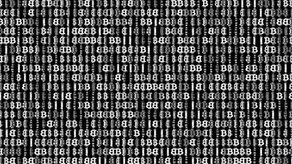 Poster - continuous space of rotating bitcoins. cinematic background. 3d animation. seamless loop.