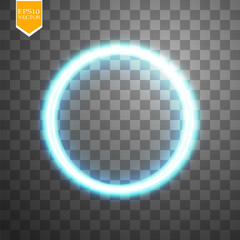 Wall Mural - blue round shining circle frame isolated on transparent background. beautiful abstract luxury light 