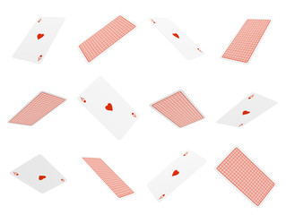 Poster - 3d rendering of many playing cards flying in the air all of them being aces of hearts.