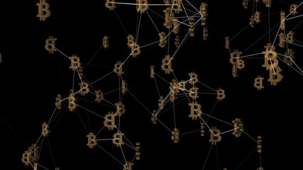 Poster - Bitcoin symbols interconnected rotate in space. seamless loop.