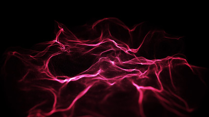 Poster - red abstract digital particles on black background with dots. high definition abstract cgi motion ba