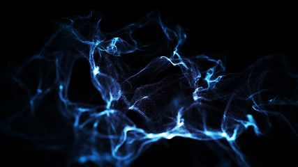 Poster - blue abstract digital particles on black background with dots. high definition abstract cgi motion b