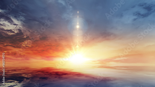 Fotomural Dramatic sunset rays and clouds as background