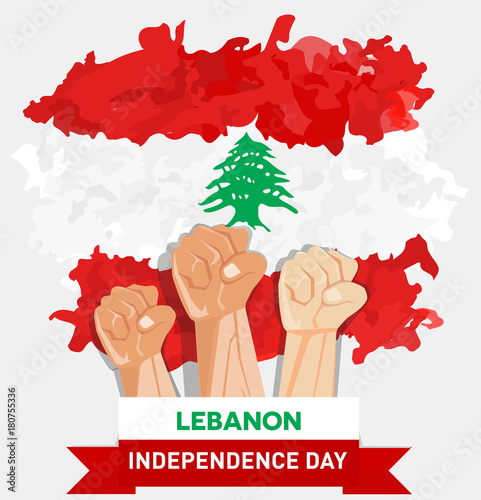 Poster hand fist arm the symbol of Lebanon independence day and national awakening day