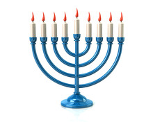 Blue Hanukkah Menorah With Burning Candles
