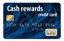 A Cash Rewards Credit Card Is Isolated On A White Background. For Every Dollar You Spend You Get A Percentage Back, Typically .5 To 1.5%.