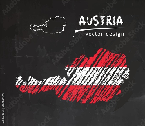 Obraz na płótnie Austria map with flag inside on the blackboard Chalk sketch vector illustration