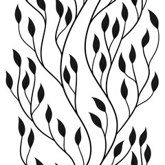 vector illustration, seamless pattern, decorative black and white curvy ivy branches with leaves