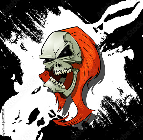 Evil Skull With Long Hair And Scratches On Background
