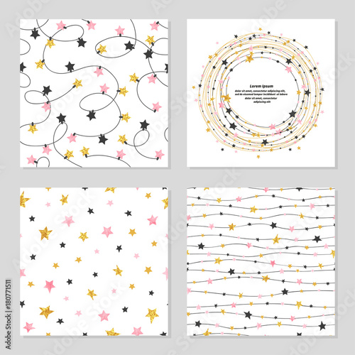 Fotografia Set of celebration patterns with stars. Vector backgrounds.