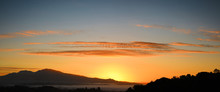 Mount Diablo Sunrise Panorama Over Contra Costa County California Showing High Clouds And Orange Sky