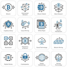 Bitcoin And Blockchain Cryptocurrency Icons.