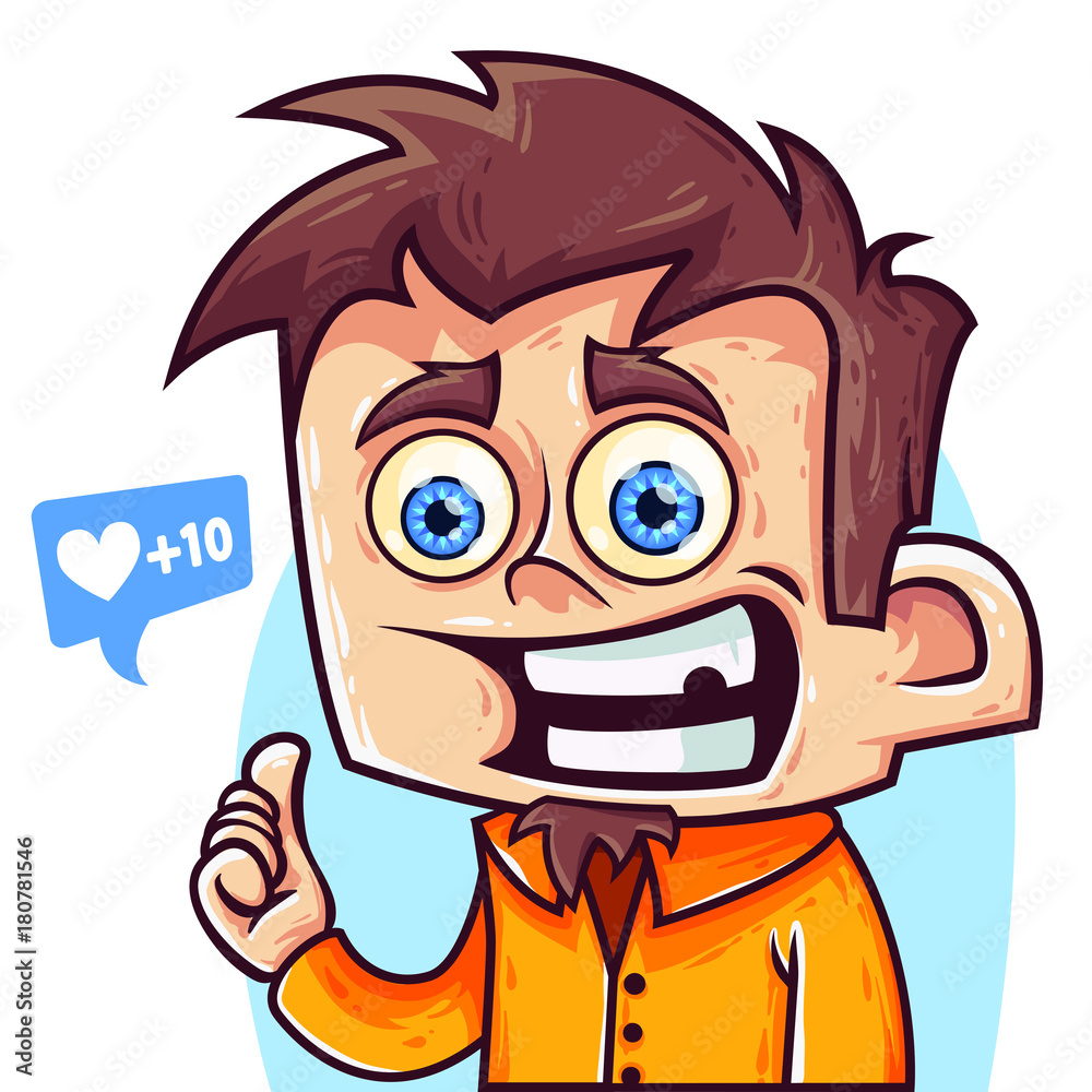 Cute, happy and funny cartoon boy with blue eyes show a big finger, vector  illustration isolated on white background, cartoon line art style Stock  Vector | Adobe Stock, image size:1000x1000