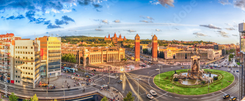 Panoramic aerial view of Placa d'Espanya in Barcelona, Catalonia, Spain Wallpaper Mural