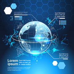 Poster - Set Of Computer Futuristic Infographic Elements World Globe Tech Abstract Background Template Charts And Graph, Banner With Copy Space Vector Illustration