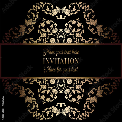 Floral Background With Antique Luxury Black And Gold Vintage