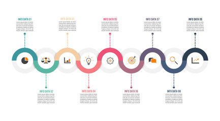 Poster - 9 Parts infographic design vector and marketing icons can be used for workflow layout, diagram, report, web design. Business concept with options, steps or processes.
