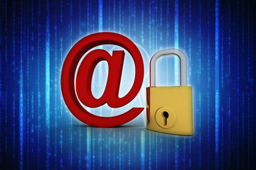 Poster - 3d rendering E-mail symbol with lock. Internet security concept