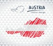 Austria vector map with flag inside isolated on a white background. Sketch chalk hand drawn illustration