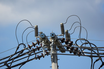 Closeup Eletricity line and electricity post