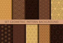 Set Geometric Contour Pattern On Brown Background. Hand Drawn Organic Abstract Background. Coffee Color	