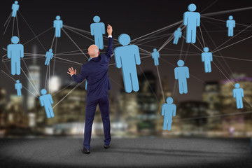 Poster - Network connection with people linked each other - Business and communication concept