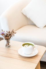 hot green tea latte cup