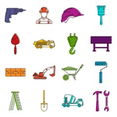 Poster - construction icons doodle set