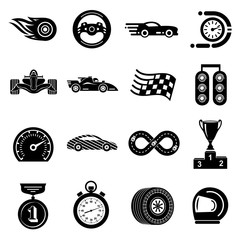 Poster - Car race icons set, simple style