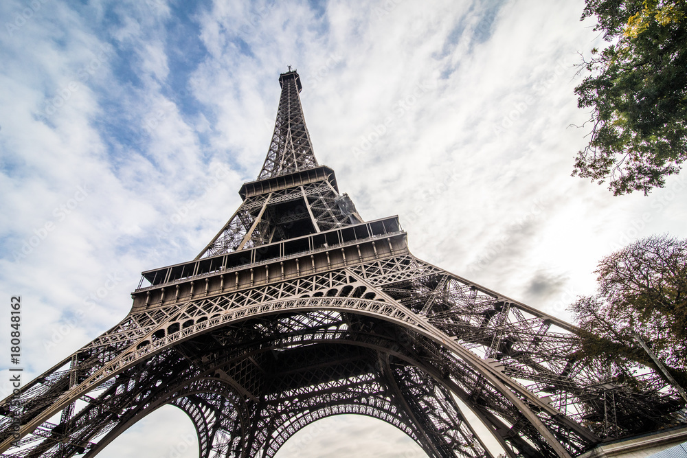 Paris, France - November, 2017. Eiffel tower on sunny day. Paris Best tourist Destinations in Europe - obrazy, fototapety, plakaty 