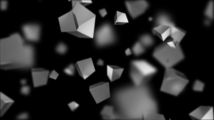 Poster - rotation of cubes on a black background. cinematic industrial background. 3d animation. seamless loop.